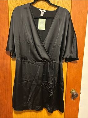 H&M Black Satin Wrap Mini Dress
